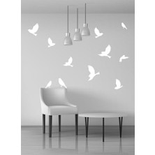 Trendexa Uçan Kuşlar Dekoratif Duvar Sticker Kuş Sürüsü Beyaz (22 Adet) Ths-01-01-02
