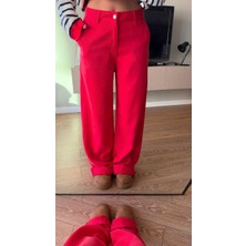 C&R Yumuşak Ince Denim Palazzo Pantolon (%100 Tensel) - Kırmızı