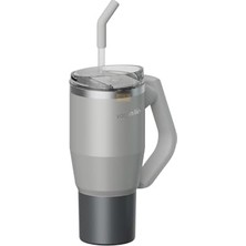 Trendexa Vagonlife Tumbler 950ML Pipetli/pipetsiz Kullanım Fonksiyonel Kulplu Paslanmaz Çelik Termos (Gri)
