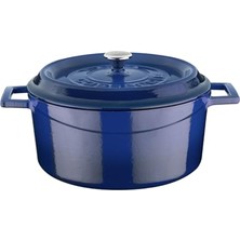 Trendexa Metal Döküm Yuvarlak Tencere, 24 Cm, Mavi