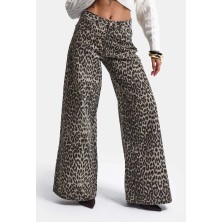 Palazzo Fit Leopar Desen Denim Jean