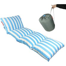 Trendexa Pofuduk Şezlong Minderi 180X60X12 cm Çantalı Şezlong Yatağı Su Itici Uv Dayanımlı (Çizgili Mavi)