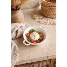 Trendexa Çift Kulplu Beyaz Porselen Fırın Kabı ve Servis Kasesi 12X15 cm - Kahvaltılık Meze ve Sufle Güveç Tabağı