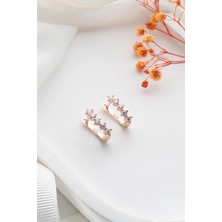 Famira 925 Ayar Rose Taşlı Tasarım Gümüş Kadın Küpe