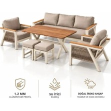 Çavdar Group Romy 3+1+1 Alüminyum Puflu Oturma Grubu 7 Kişilik Bahçe Teras Balkon Takımı