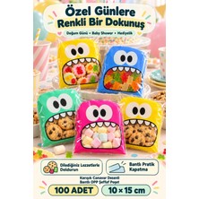 Ezupack 100LÜ Karışık Canavar Desenli Bantlı Kurabiye Şeker Parti Baby Shower Doğum Hediyelik Opp Şeffaf Poş
