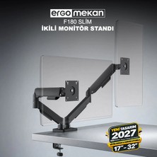 ErgoMekan F180 Slim 17-32” İkili Monitör Standı Siyah (Maks: 9kg) VESA Uyumlu Hareketli Tasarım