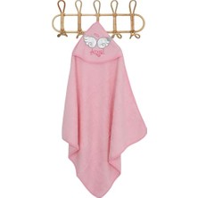 Mey İthalat %100 Pamuk Yenidoğan Bebek Kundak Nakışlı Banyo Havlu Pembe Pembe