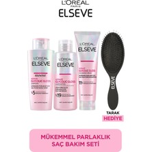 L’Oréal Paris Elseve Glycolic Gloss Mükemmel Parlaklık Bakım Seti: Şampuan 200 ml, Pürüzsüzleştirici Saç Kremi 150 ml ve Laminasyon Bakımı & Elseve Siyah Tarak