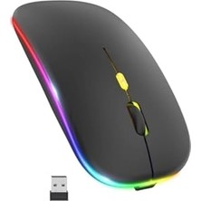 Mey İthalat Sessiz Mouse Şarjlı Wireless + Bluetooth ve Dpı Ayarlı Rgb Aydınlatma Işıklı ve Işıksız Kullanımlı Kablosuz Mouse