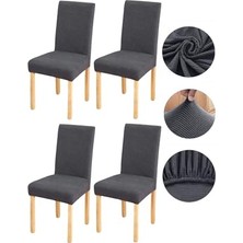 Mey İthalat Bambu Nano Kumaş Likralı Sandalye Kılıfı Lastikli Yıkanabilir Esnek Sandalye Örtüsü 4'lü Set (Füme)