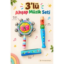 Bloomin Ahşap 3’lü Müzik Seti (El Çanı & Flüt & Mızıka)