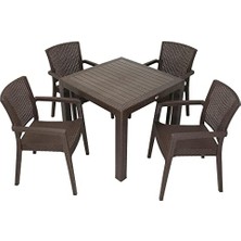 Mey İthalat Mandella Elit Rattan 90X90 Zeus Koltuk Masa Takımı Kahverengi