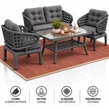 Çavdar Group Cenevre Raddan 2+1+1 Çay Seti Balkon Teras Bahçe Mobilyası El Örgüsü Raddan 4 Kişilik Oturma Grubu