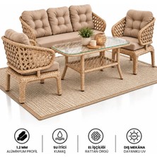 Çavdar Group Cenevre Raddan 3+1+1 Çay Seti Balkon Teras Bahçe Mobilyası El Örgüsü Raddan 5 Kişilik Oturma Grubu