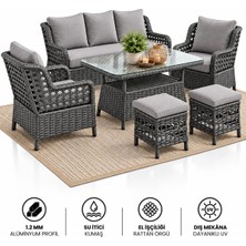 Çavdar Group Hera Raddan 3+1+1 Puflu Oturma Grubu Balkon Teras Bahçe Mobilyası 7 Kişilik El Örgüsü Raddan Takım