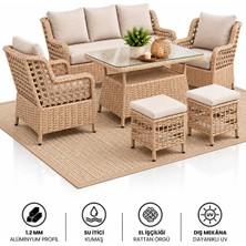 Çavdar Group Hera Raddan 3+1+1 Puflu Oturma Grubu Balkon Teras Bahçe Mobilyası 7 Kişilik El Örgüsü Raddan Takım