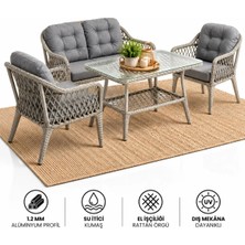 Çavdar Group Small Raddan 2+1+1 Çay Seti Balkon Teras Bahçe Mobilyası El Örgüsü Raddan 4 Kişilik Oturma Grubu