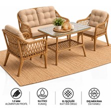 Çavdar Group Small Raddan 2+1+1 Çay Seti Balkon Teras Bahçe Mobilyası El Örgüsü Raddan 4 Kişilik Oturma Grubu