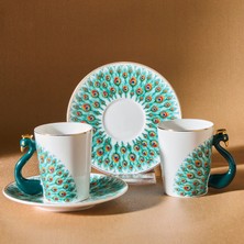 Karaca Peacock 2 Kişilik Desenli Porselen Kahve Fincanı 90 ml 4 Parçalı Renkli Set