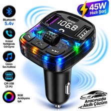 Tekno Grup Lucatch LT-435 Bluetooth 5.4v Araç FM Transmitter Modülatör 45W PD Type-C Hızlı Şarj, Çift USB, RGB Işıklı, Kablosuz Müzik Çalar ve Eller Serbest Telefon Görüşme