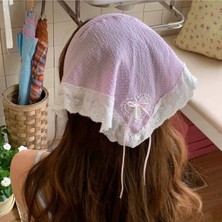 Syn Shop Pembe Kadın & Kız Çocuk Dantel Detaylı Bandana Pembe Üçgen Saç Bandı Taç Vintage Yazlık Şal Tarzı