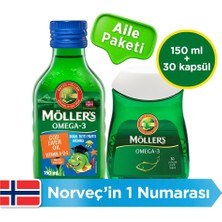 Möller's Aile Paketi, Möller's Doğal Tutti Frutti Aromalı Sıvı Balık Yağı 150 ml + Möller's Omega-3 30 Kapsül