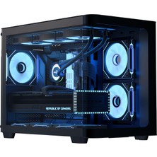 Rafta P300C Orta Kule Çift Odacıklı Pc Kasası 3 Önceden Kurulmuş Fanlar Yüksek Hava Akımı Panoramik Temperli Cam Rgb Aydınlatma 360MM Radyatör Desteği Özelleştirilebilir Soğutma Sistemi Kablo