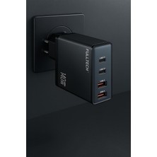 Rafta 140W Gan Hızlı Şarj Adaptörü – 3 Usb-C 1 Usb-A Portlu, Akıllı Çoklu Priz Siyah