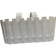 Rafta Beyaz Plastik Balkon Saksısı, Çit Desenli, Askılı, Dikdörtgen Çiçeklik 28X12