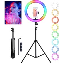 Rafta Rgb Renkli 10 Inç Ring Light Çekim Işığı, 2 Metre Tripod Ayaklı Telefon Tutucu, Influencer Video Fotoğraf Makyaj Çekimi Için Ayarlanabilir Parlaklık Çok Renk Modlu Profesyonel LED Işık