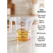 Abnturk Çok Amaçlı Dereceli Ölçü Kabı 500 ml - Un, Şeker Sıvı ve Katı Ölçekli Hazne Ergonomik Maşrapa