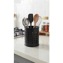 Abnturk Modern Mat Siyah Delikli Metal Mutfak Tezgah Üstü Kaşıklık & Kepçelik 14 x 11 cm