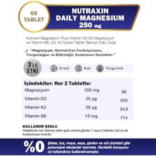 Defne Store Magnesium Daily 250 Mg | Magnezyum, D3K2 ve B6 Vitaminli | Şeker ve Gluten Içermez | 60 Tablet