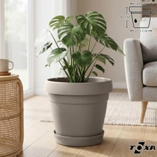 Defne Store Tabaklı Delikli Plastik Çiçek Saksısı, 34 cm 15 Lt, 1 Adet, Bej