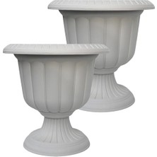 Defne Store 2 Adet Plastik Ayaklı Saksı Seti 6 Lt Iç ve Dış Mekan Çiçek Saksısı 30X29 cm Antrasit Gri