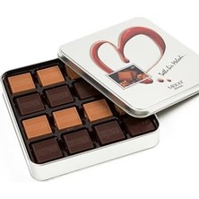 Defne Store Melodi Çikolata Kalpli Metal Kutu, 384G, Sütlü ve %60 Bitter Çikolata