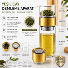 Defne Store Bitki Çayı Demleme Termosu Gold, Çift Cidarlı Cam, 250 ml