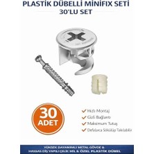 Defne Store Imt Aksesuar Plastik Dübelli Minifix Gövde ve Mil Seti - Mobilya Bağlantı Elemanı (30 Adet) Metalik