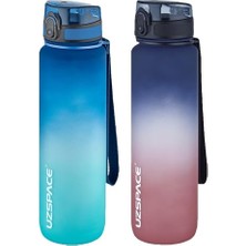 Defne Store 2'li Tritan Matara Seti 1000ML Büyük Boy Çift Renk Softtouch Ff Collection Tritan Su Matarası Maviturkuaz-Lacivertkırmızı