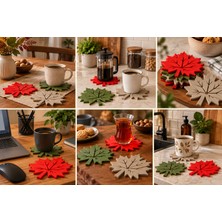Belirtilmemiş Sonbahar Yaprakları Bardak Altlığı 6' Lı Set - Haki-Kırmızı-Wood - Sonbahar Serisi