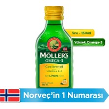 Möller's Omega 3 Limonlu 150 ml; saf morina balığı yağı,IFOS Onaylı, DHA, EPA, A D E vitamini. Çocuklar ve yetişkinler için doğal omega-3 takviyesi.