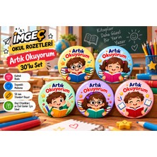 Belirtilmemiş Okul Rozetleri Çoklu Seri 30' Lu Set -Artık Okuyorum - 15 Kız 15 Erkek