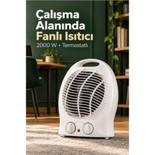 Zenviaa Termostatlı ve Devrilme Emniyetli Beyaz Fanlı Isıtıcı