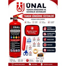 Herovia Söndürme Tüpü Seti, 1 kg Kuru Kimyevi Tozlu Yangın Söndürücü ve Ilk Yardım Çantası, Araç, Ev, Ofis ve Iş Yeri Kullanımı Için