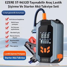 Herovia ST-9632D Taşınabilir Araç Lastik Şişirme ve Starter Akü Takviye Seti, Sıyah