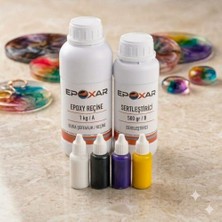 aklow akyoleticaret Epoksi Reçine 1.5 kg Şeffaf Epoksi Reçine Kit + 4 Renkli Pigment Boya Avantaj Paketi (Beyaz, Menekşe, Siyah, Sarı) 80 ml