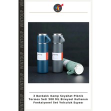 Wintoup 3 Bardaklı Kamp Seyahat Piknik Termos Seti 500 ml Bireysel Kullanım Fonksiyonel Set Yolculuk Eşyası