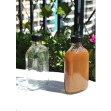 Bomii 2'li Cam Şeffaf Cold Brew Şişesi Sızdırmaz Siyah Plastik Kapaklı 200 ml Yassı Şişe