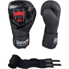 Bomii Yakuza Kick Boks Eldiveni Muay Thai ve Whiteface Bandajı 2’li Set Siyah 16 Oz,drg-Ykz-16